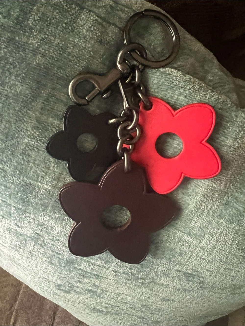 Flower Charm Keychain - Black, Red, Brown